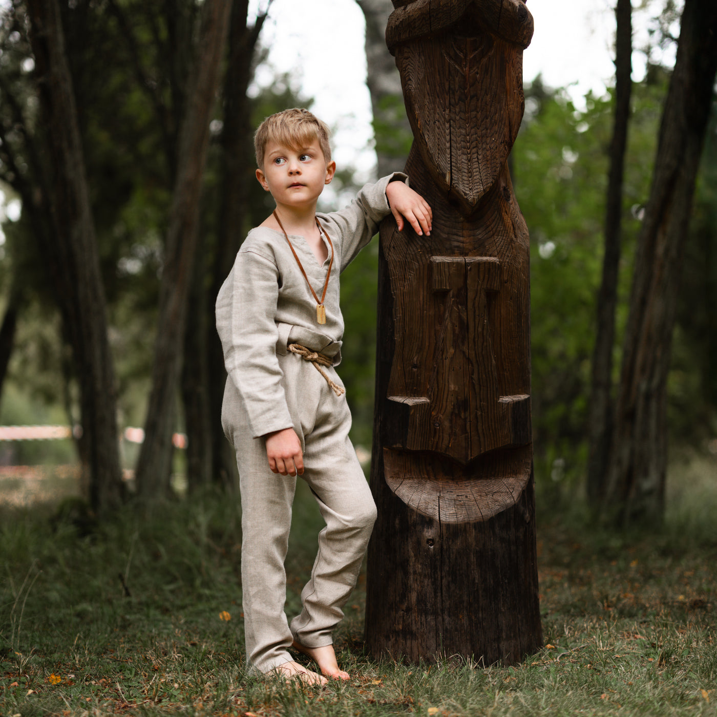 Kids Linen Trousers, Natural