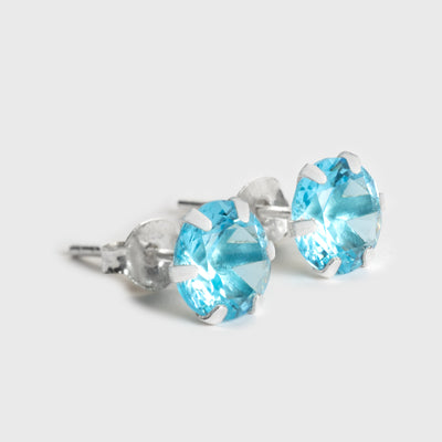 Blue Zircon Silver Stud Earrings
