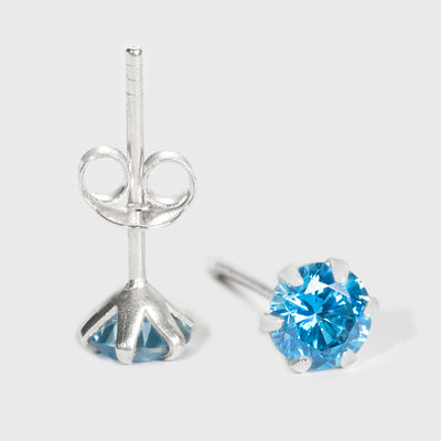 Blue Zircon Silver Stud Earrings