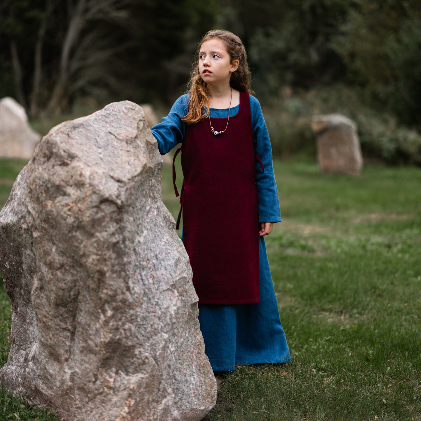 Kids Apron Dress, Blue / Red Apron