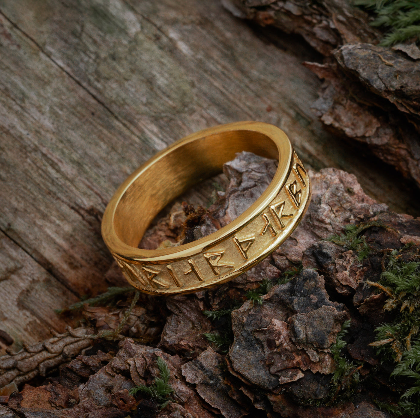 Thor Runenband Ring, Vergoldet