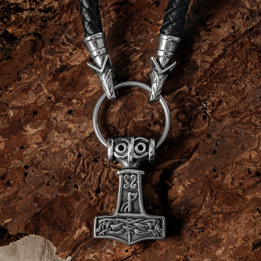 Sets & Bundles - Wolf Head Mjölnir, Black Leather - Grimfrost.com