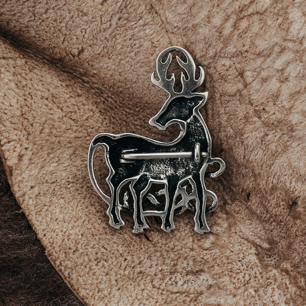 Brooches - Cernunnos Stag Brooch, Silver - Grimfrost.com