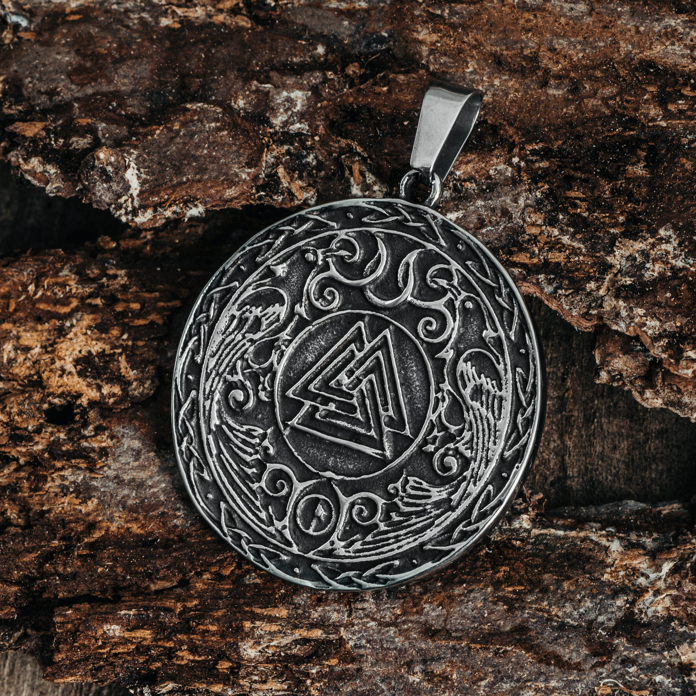 Valknut Amulet, Stainless Steel