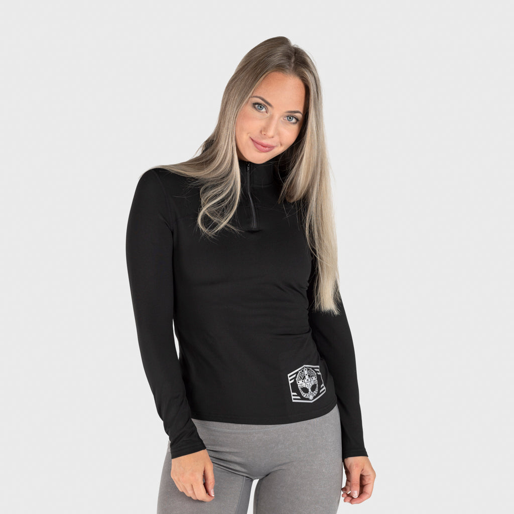 Damen Half Zip, Schwarz