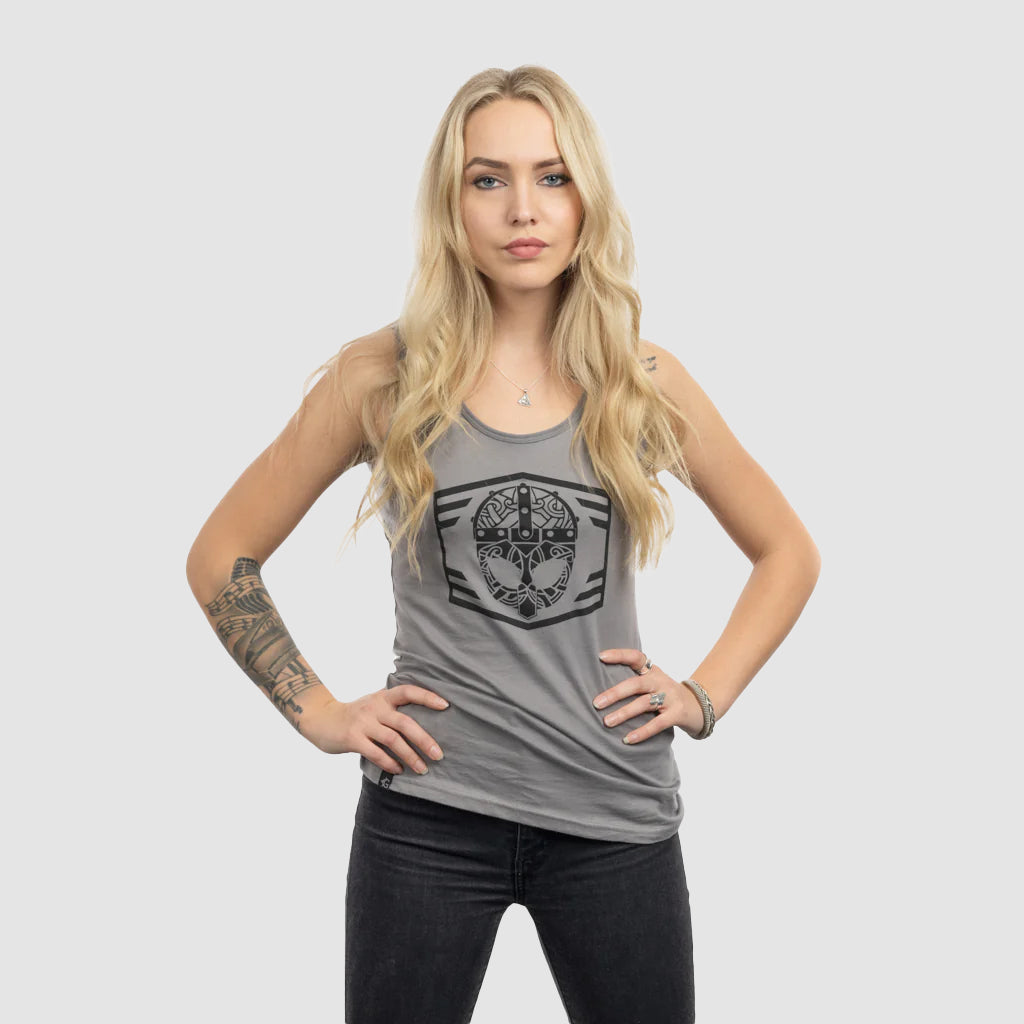 Damen Premium Tank, Clan Helmet, Grau