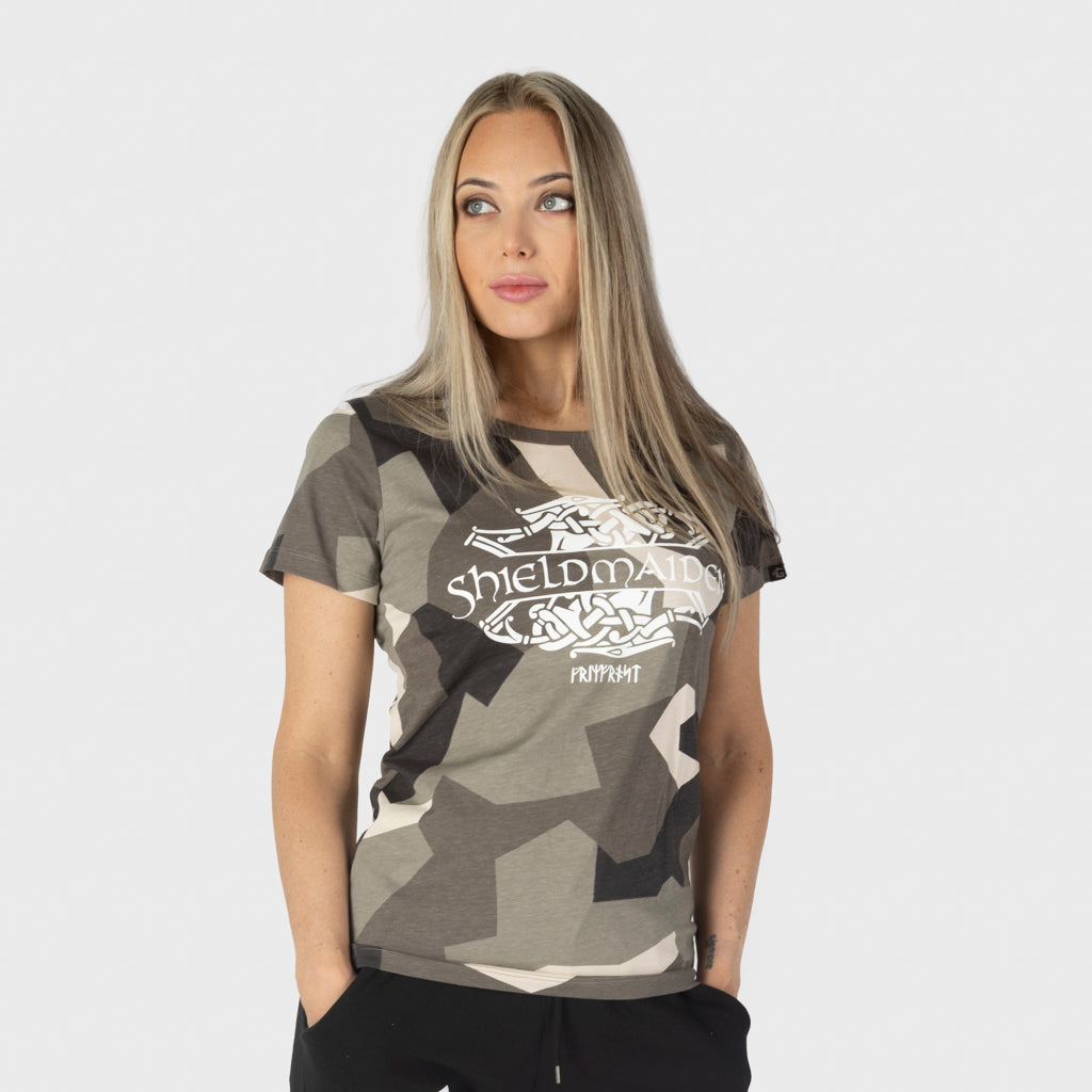 Damen Premium Tee, Shieldmaiden, M90 Braun Camo