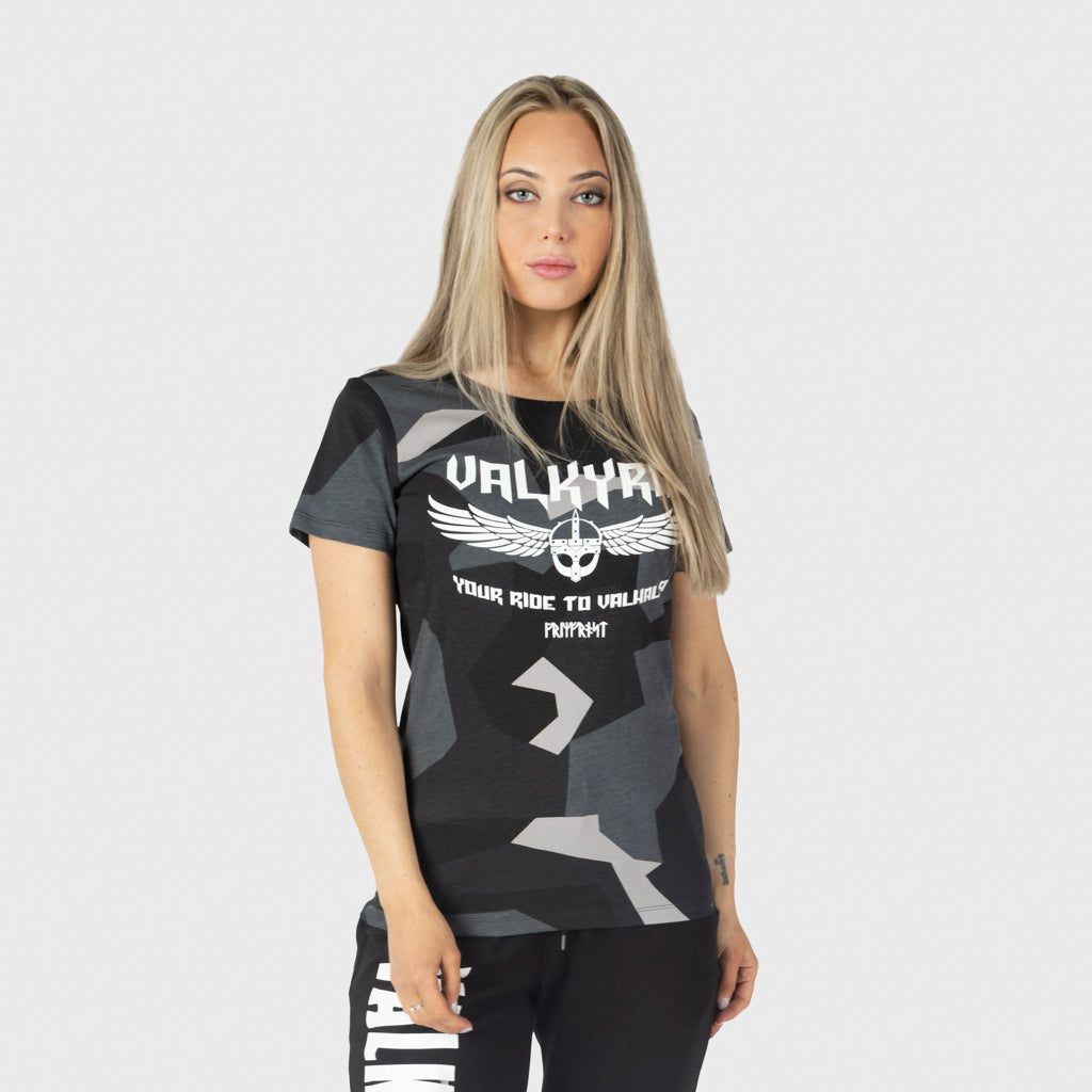 Damen Premium Tee, Valkyrie, M90 Grau Camo