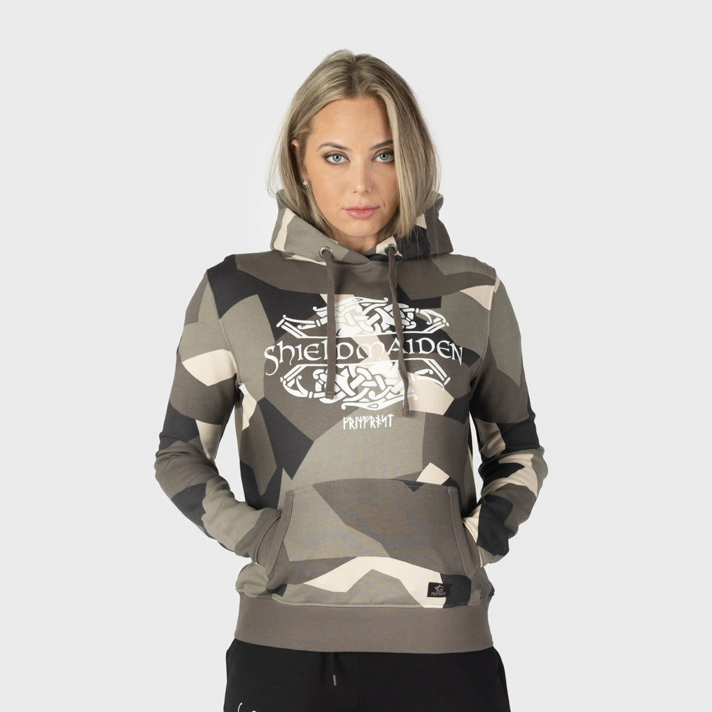 Damen Premium Hoodie, Shieldmaiden, M90 Braun Camo