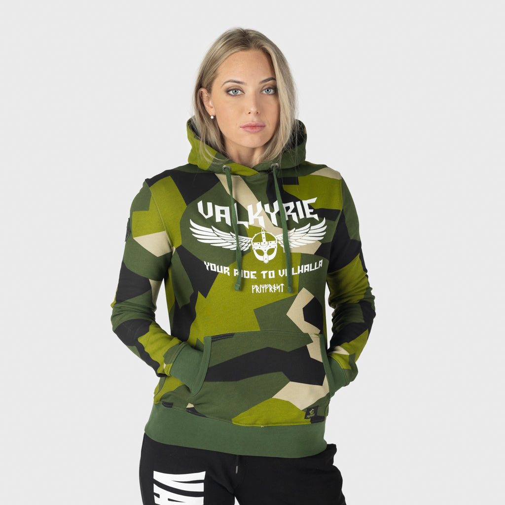 Damen Premium Hoodie, Valkyrie, M90 Grün Camo